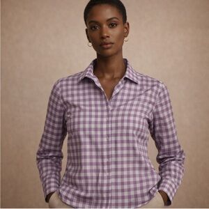 Sarah Alexandra Purple Gingham Button Down Shirt Size 6 | Tailored Classic Top